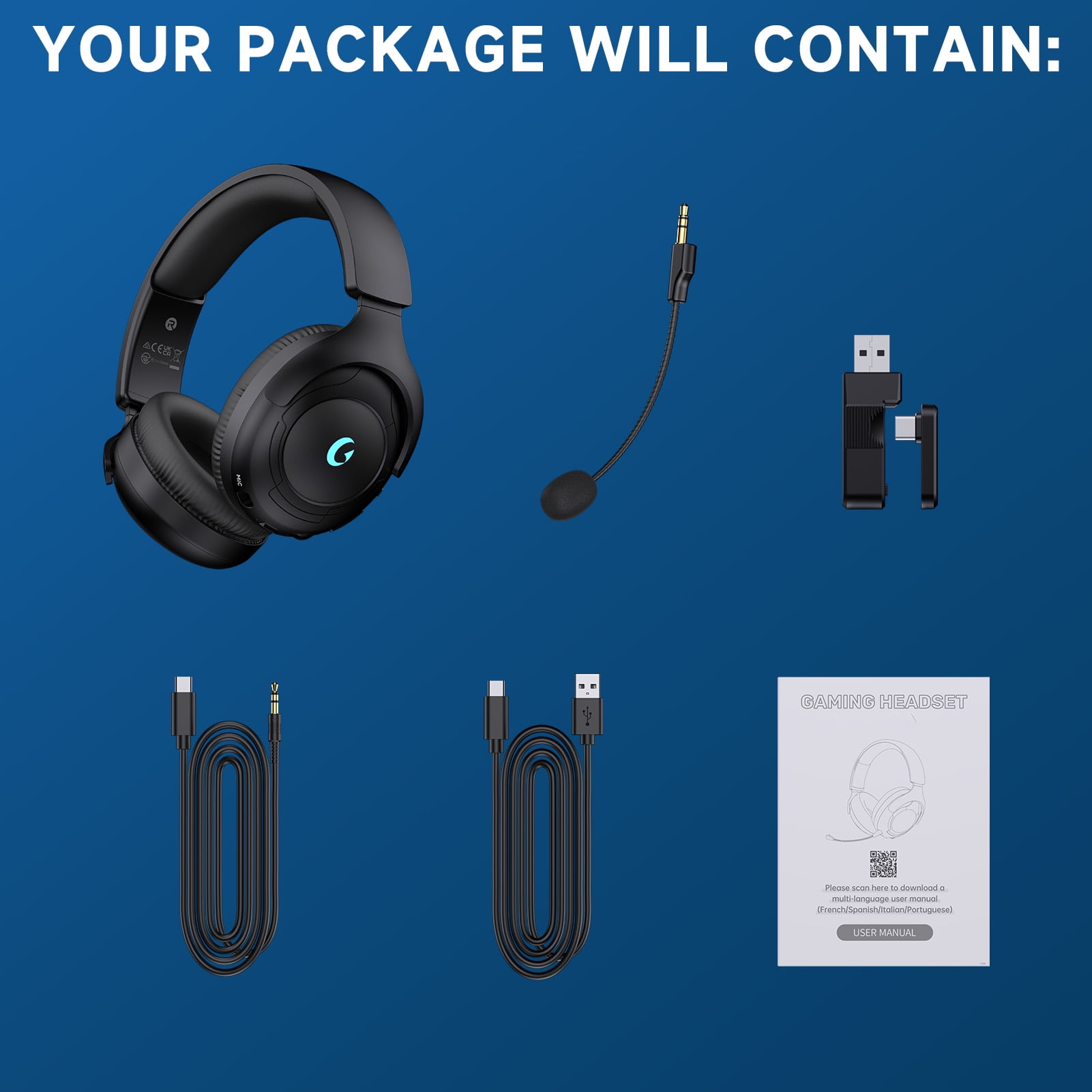 Froura Wireless Gaming Headsets for PS5 PC Switch PC with Bluetooth 5.2, 2.4 GHz USB Gaming Headphones with Detachable Noise Canceling Mic, 40H, 3.5mm Wired for Xbox Series,Black