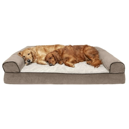 UPC: 0842229115833 | FurHaven Pet Products Faux Fleece & Chenille Soft Woven Orthopedic Sofa Pet Bed for Dogs & Cats – Cream Extra Large