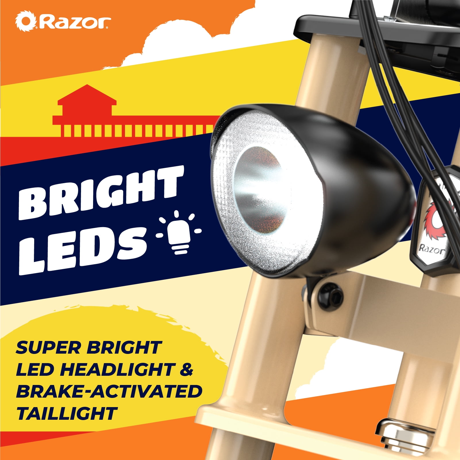 Razor Rambler 16 -Beige, 36V Seated Electric Scooter, up to 15.5 mph, Retro Style Minibike for Adult