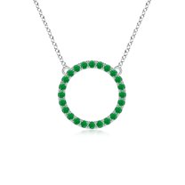 ANGARA Natural 1.08 ct Emerald Open Circle Eternity Pendant in 14K White Gold for Women (Size-2mm) | May Birthstone, Birthday, Anniversary, Jewelry Gift for Women | Natural Emerald Necklace