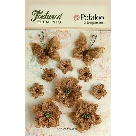Textured Elements Burlap Blossoms Flowers/Butterflies, 10/Pkg