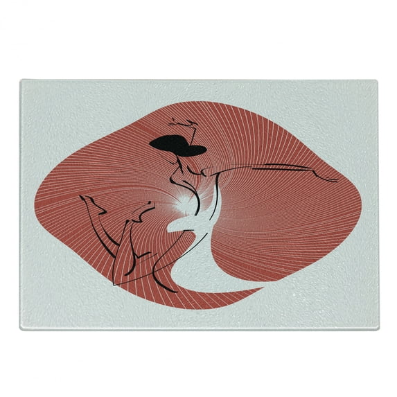 Ballet Cutting Board, Dancer Drawn by Lines the Woman Body Performance Theatral Arts, Decorative Tempered Glass Cutting and Serving Board, in 3 Sizes, by Ambesonne