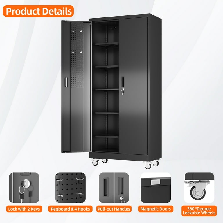 GangMei Metal Rolling Garage Cabinet, 71'' Tall Industrial