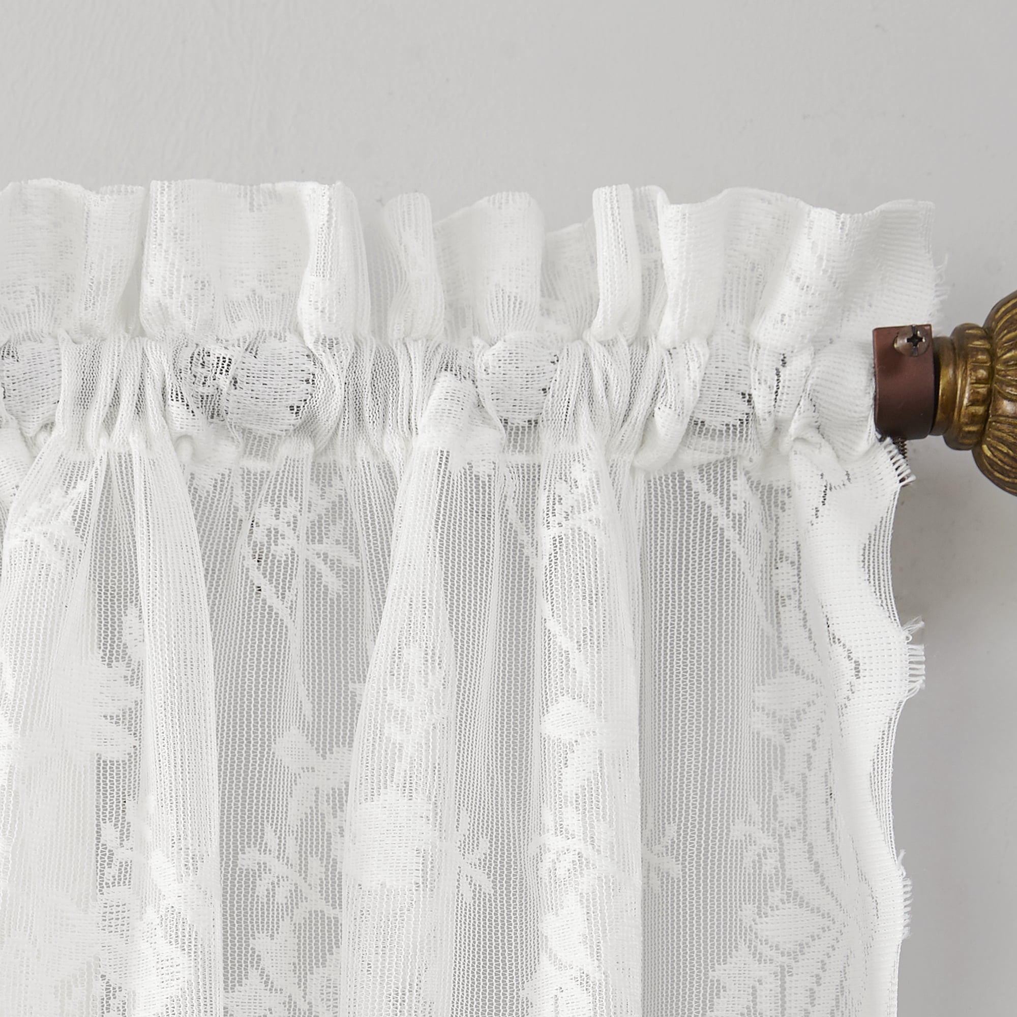 No. 918 Quinn Floral Lace Sheer Rod Pocket Kitchen Curtains, 58"x38", White