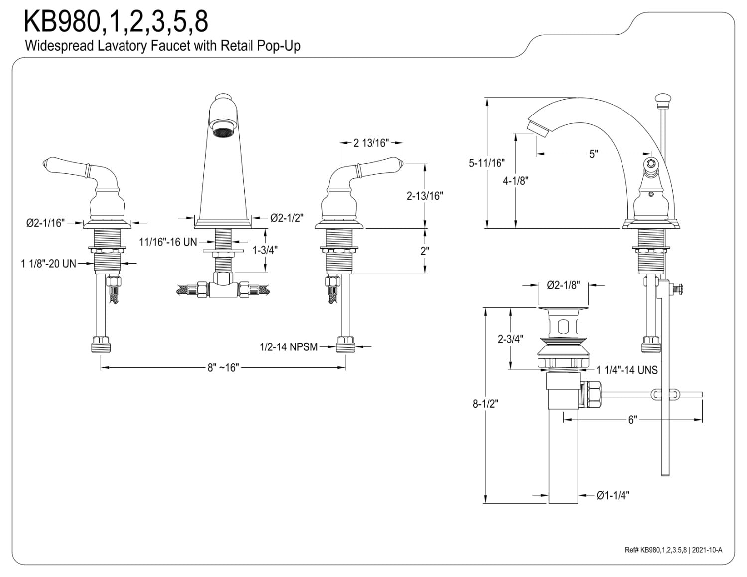 Kingston Brass KB983 Widespread Bathroom Faucet, Black Stainless