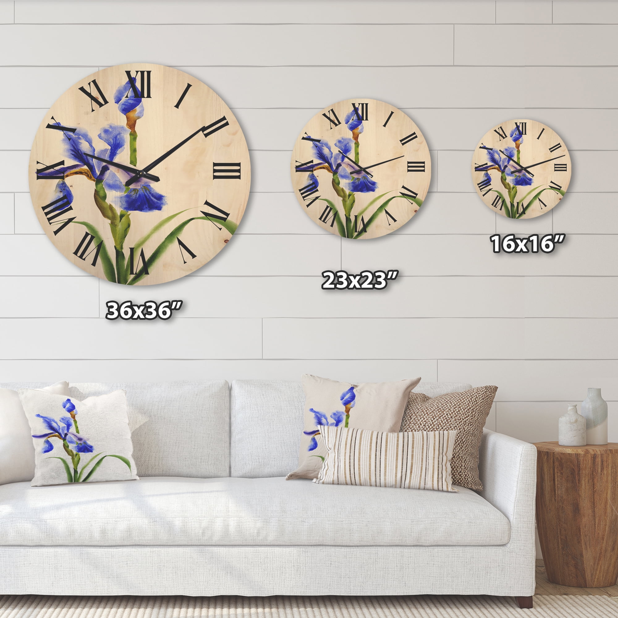 Designart 'Blue Iris Flower Retro Style' Traditional Wood Wall Clock