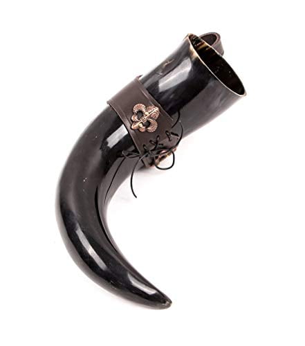 Viking Wine/Mead Mug Drinking Horn with Brass Fitting Brown Leather Holder