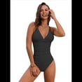 thumbnail image 1 of Traje de Baño de una Pieza para Mujer, Escote en V Profundo, Control de Abdomen, Tirantes Dobles Cruzados. Negro M, 1 of 10