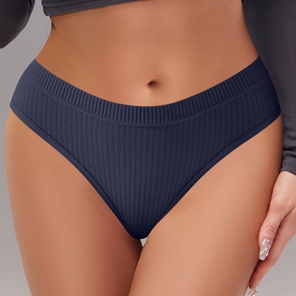 Thong Underwear Women Women's Ribbed Low-Rise Briefs Cotton Briefs for Women Navy M