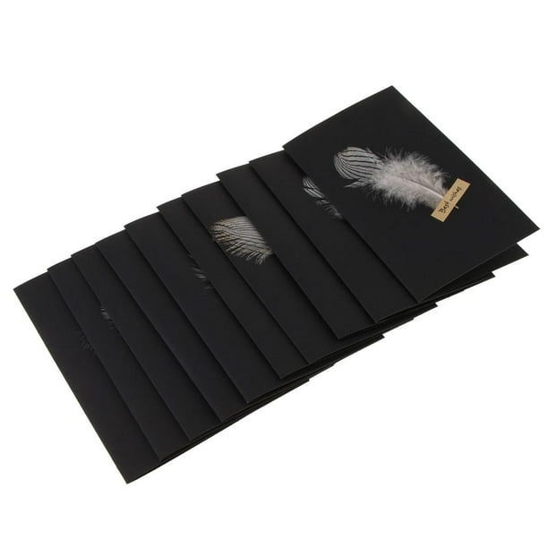 Handmade Feather Black Cardstock Blank Note DIY Greeting Invitation