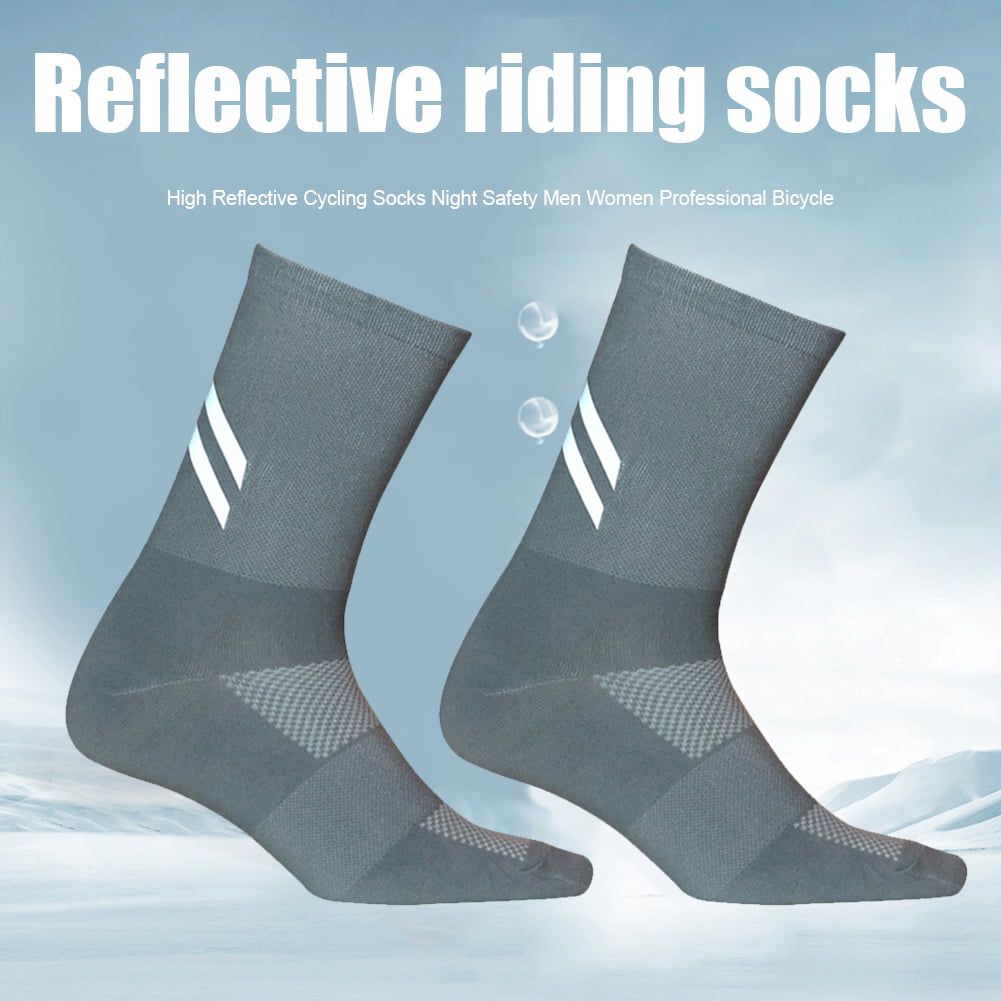 Pro Mens Womens Cycling Riding Socks Bicycle Reflective Sports Ankle Socks Grey 