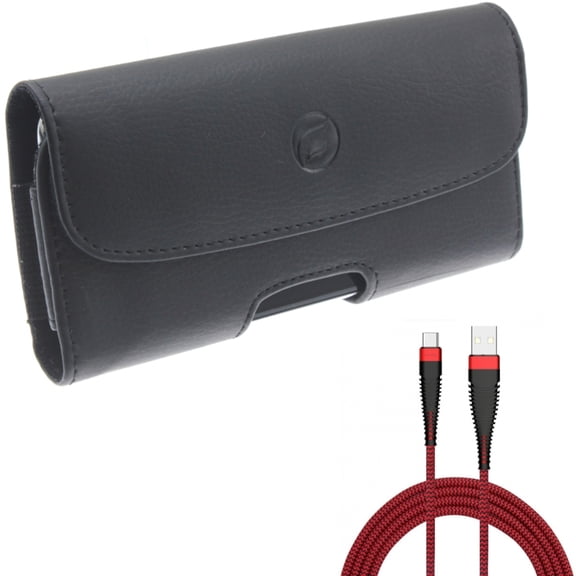 Case Belt Clip w 10ft USB-C Cable for Samsung Galaxy S21,S20 - Leather Holster Cover, Type-C Charger Cord Power