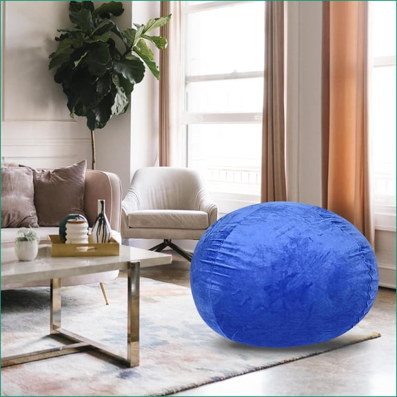 4ft Minky Velvet Bean Bag Chair for Adults & Kids – Washable Cover, Shredded Memory Foam | Blue | Velvet