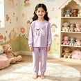 thumbnail image 2 of ZXLBBD Girls' 2 Piece Pajamas Set Long Sleeve Crew Neck Top Polka Dot Animal Print Elastic Jogger Pants Kids Soft Loungewear Clothing Sets,Purple,Size 3 Y-4 Y, 2 of 4