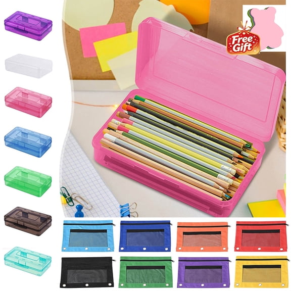 Zanao Pencil Pouch for 3 Ring Binder, Binder Pencil Pouch with Zipper and Mesh Window, Clear Window Pencil Case for Binder, Big Capacity 3 Ring Binder Pencil Bag with 3 Reinforced Grommets