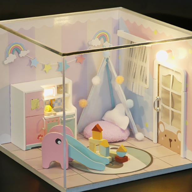 DIY Hut 3D Casa de muñecas de madera Kit de juguetes de montaje manual para niños Regalos de cumpleaños JShteea libre de BPA