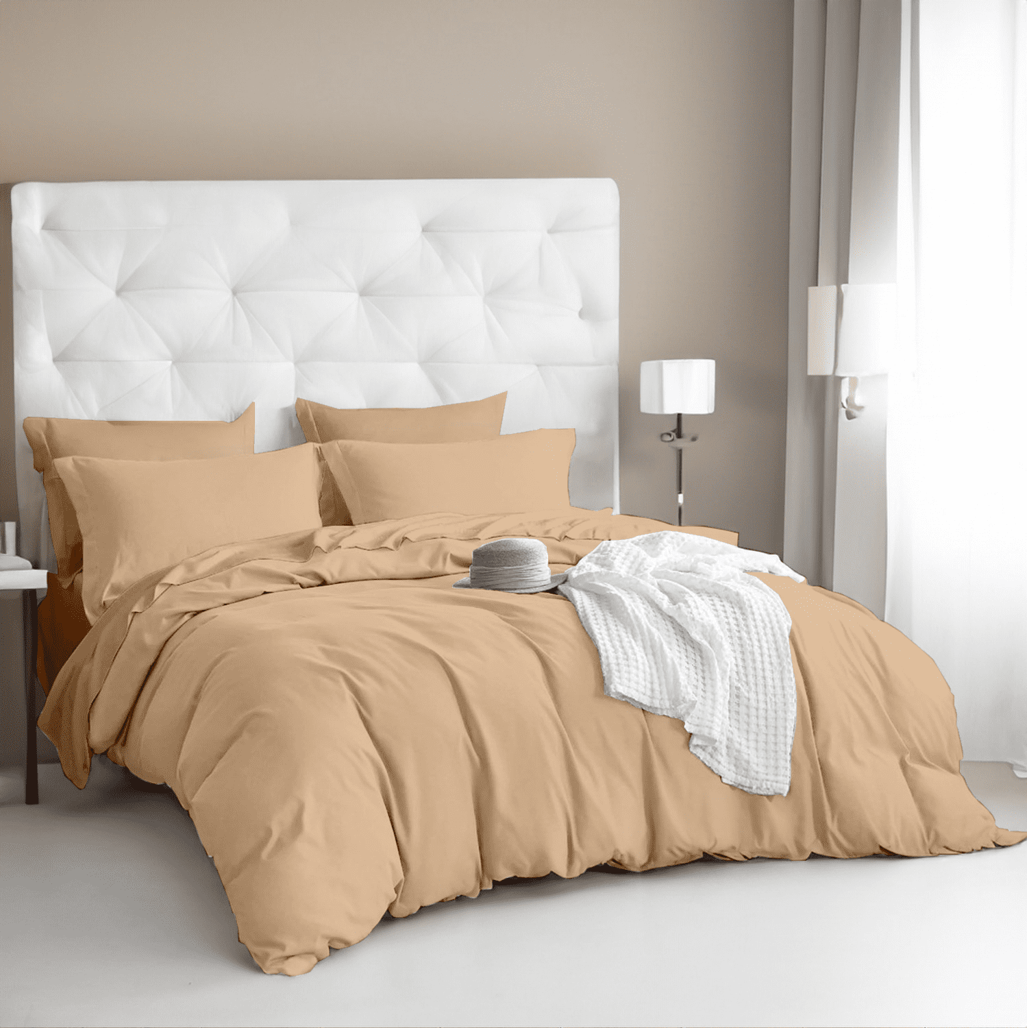 EASYCOT 800 Therad Count Queen Duvet Set 3 - Pieces Soft 100% Egyptian Cotton Solid Duvet Cover Set - Breathable Bedding Set with Zipper Closure Long Staple - Comforter Cover - Beige