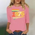 thumbnail image 2 of Women's Vintage Pullover Tops Crew Neck 3/4 Length Sleeve Tees 1976 Graphic Casual Comfy Trendy T Shirts (XL, Pink), 2 of 4