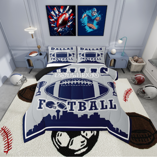 Erosebridal Sport Football Bedding King Comforter Set,Ball Game Bedding Sets King with Comforter,Rugby Room Decorative(Dallas),Reversible,Lightweight,3-Piece