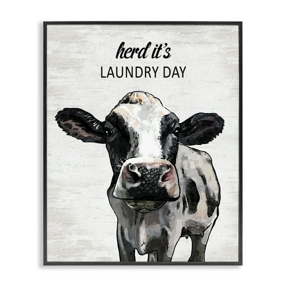 Stupell Industries Herd It's Laundry Day Cow Quotes and Sayings Painting Black Framed Art Print Wall Art, 11 x 14