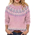thumbnail image 5 of Women Long Sleeve Crew Neck Knit Top Vintage Fair Isle Multicolor Stripe Jacquard Print Loose Winter Sweater 5XL, 5 of 7