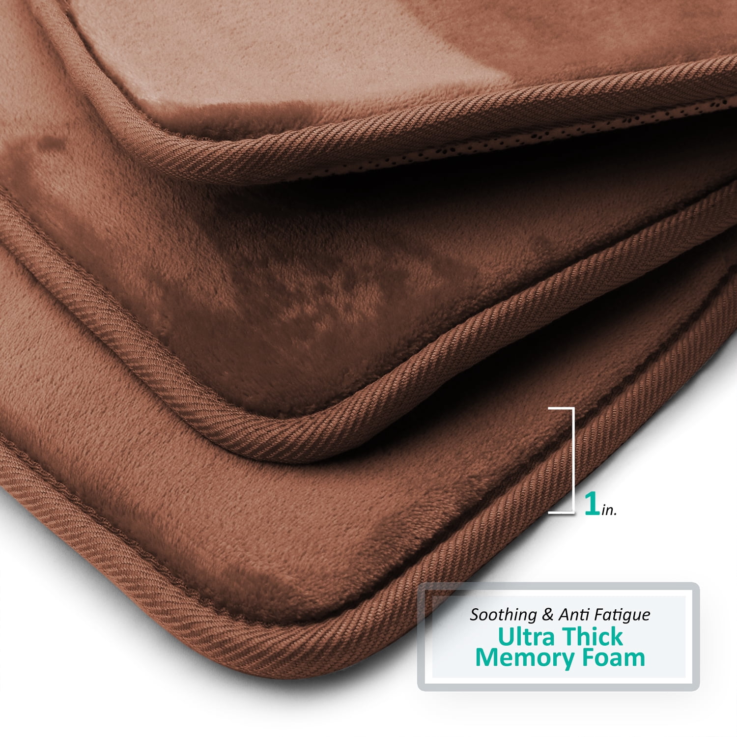 Clara Clark 2 Piece Premium Memory Foam Bathroom Mat Set, Set of 2 17x24 Inch Bath Rugs, Brown