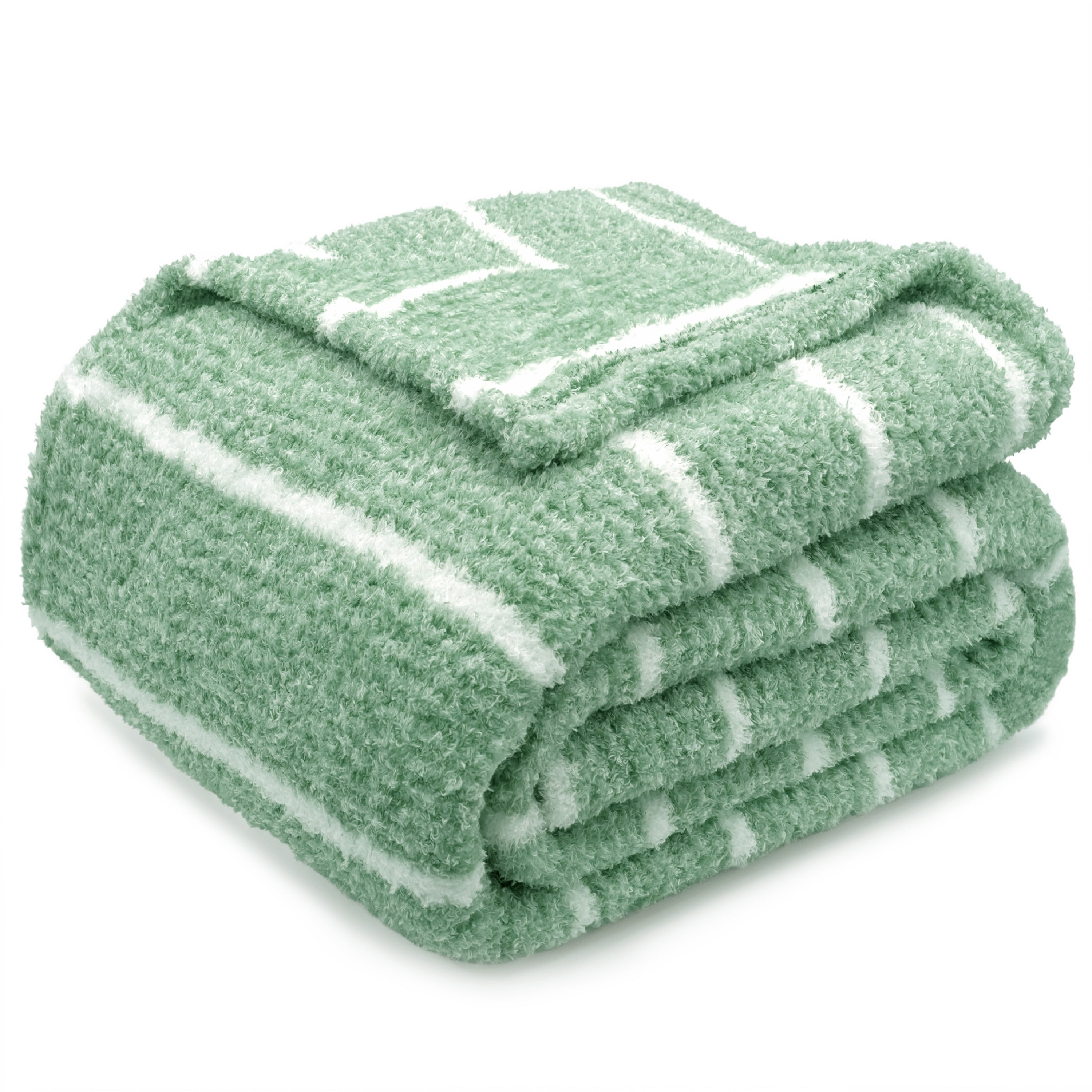 Regal Living Ultra Soft Cozy Knit Throw Blanket, Sage Green Stripe, 90" x 90"