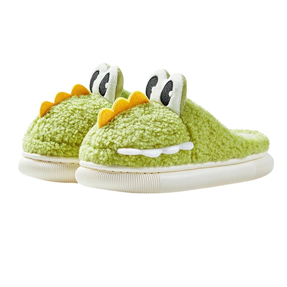 Floleo Kids' Crocodile Plush Slippers Boys Girls Warm Indoor Slippers Soft Fuzzy Non-Slip House Slippers Cute Animal Style Home Slippers(Green,12-12.5 Years)