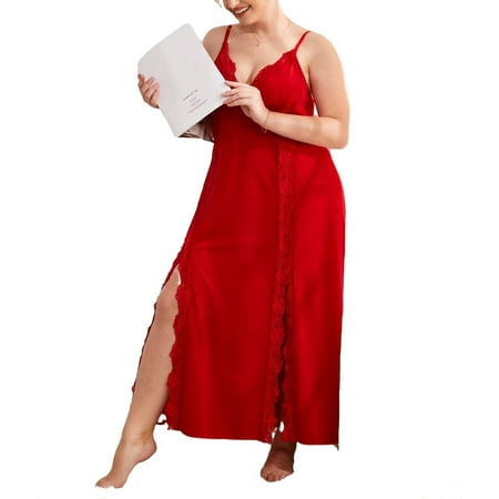 

Sexy Plain Spaghetti Strap Slip Dress Red Sleeveless Plus Size Nightgowns & Sleepshirts