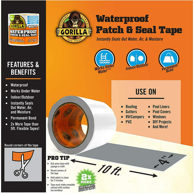 Gorilla Waterproof Patch and Seal White Waterproof Duct Tape 4-in x 10-ft  at