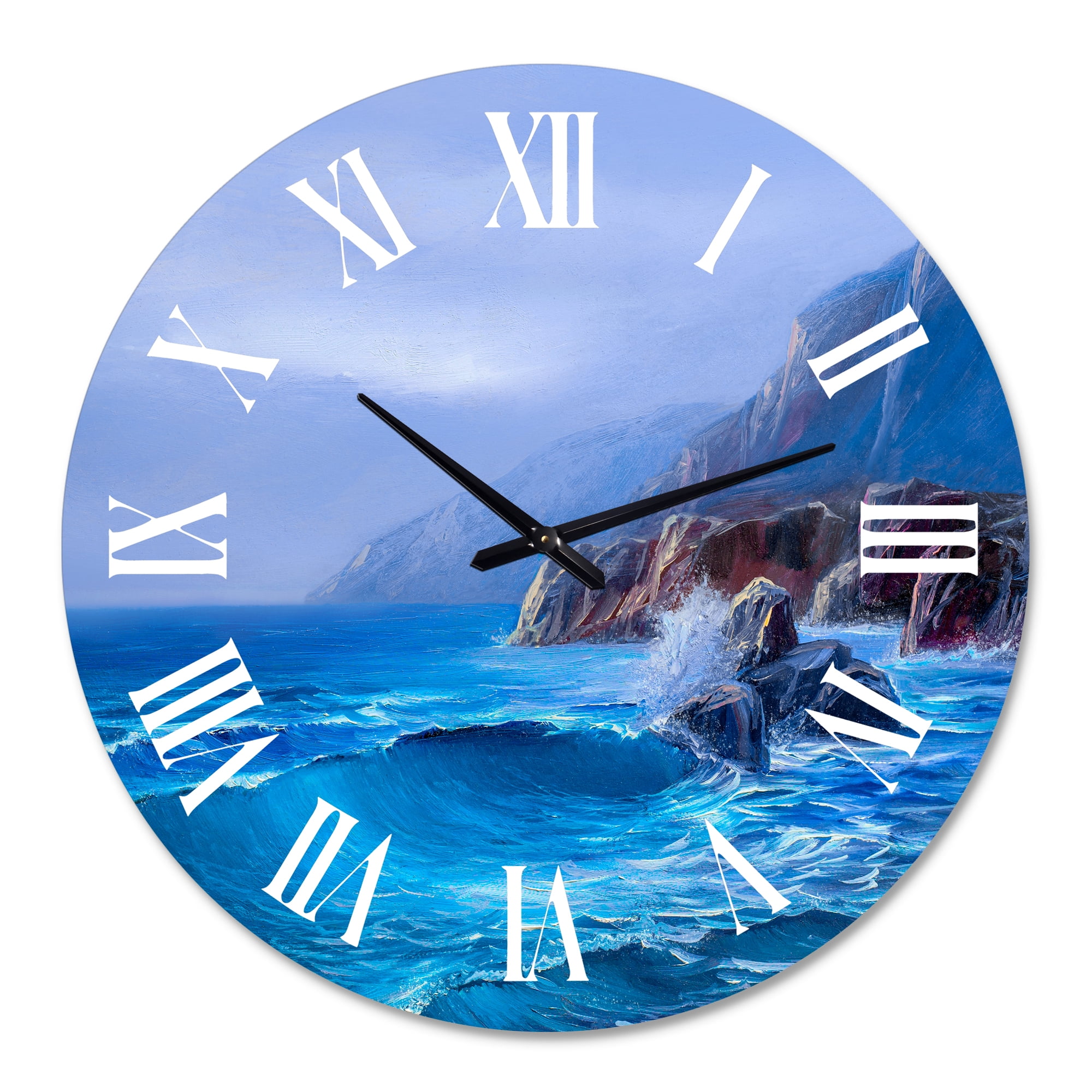 Designart 'Morning On Sea Wave Paints On A Canvas' Nautical & Coastal Wall Clock