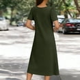 thumbnail image 4 of Casual Dresses for Women Solid Color Womens Dresses Spring V-Neck Short Sleeved Dresses for Women with Pocket Plus Size Dresses, Army Green-M, 4 of 6