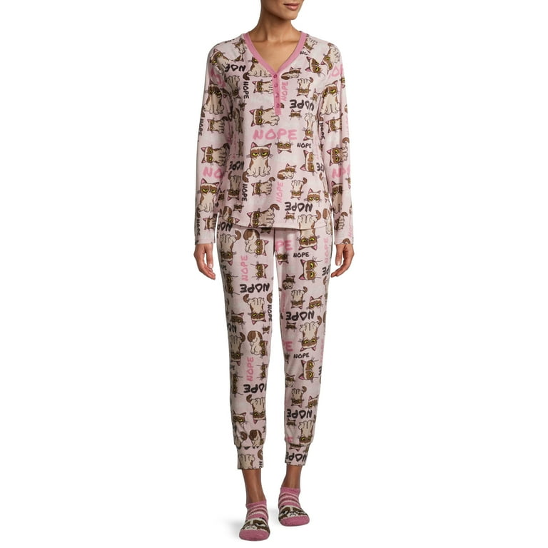 Grumpy Cat Women s and Women s Plus 3 Piece Giftable Pajama Set with Socks