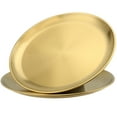 thumbnail image 3 of KOHAND 4 Pack 12 inch Gold Stainless Steel Plates, Round Metal Dinner Plates, Stainless Steel Serving Tray for Home, Camping, 3 of 5