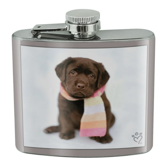 Lab Labrador Puppy Dog Wearing Scarf Stainless Steel 5oz Hip Drink Kidney Flask