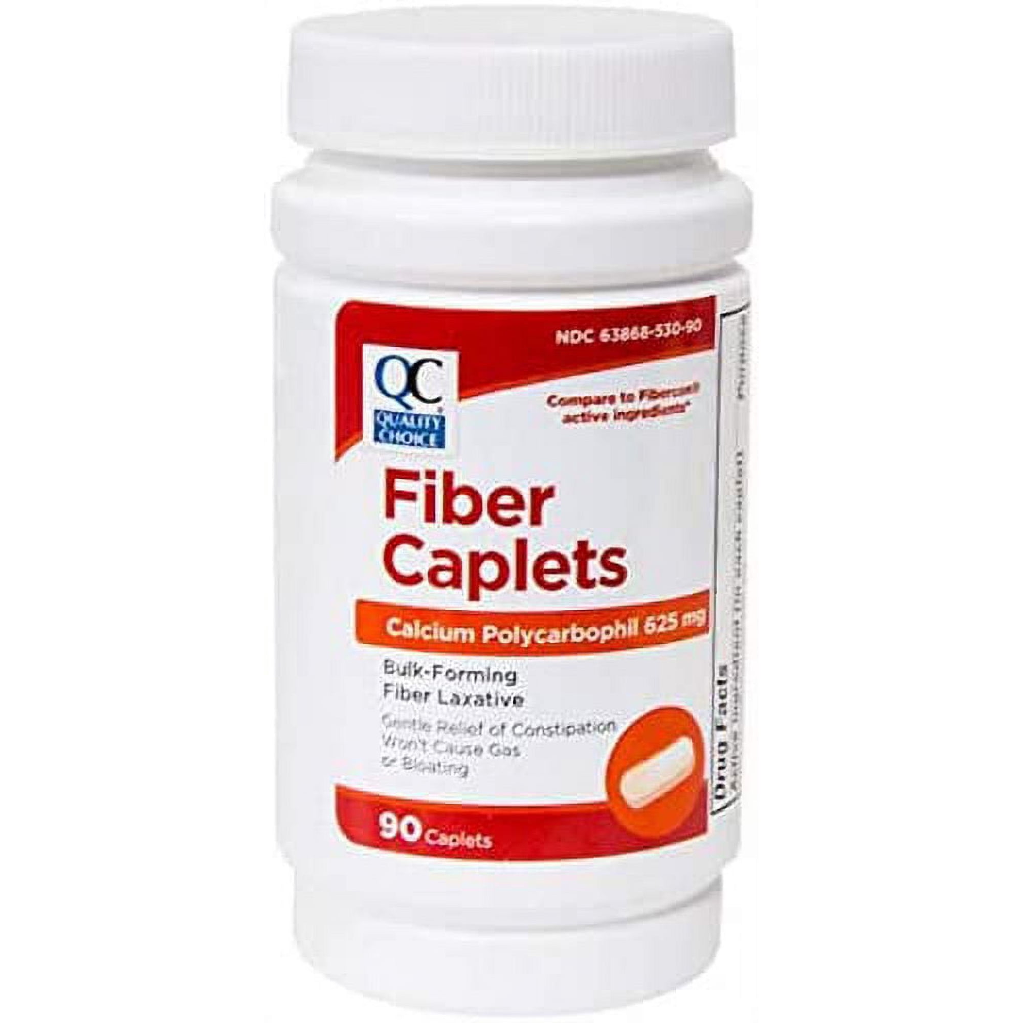 Quality Choice Fiber Therapy Caplets, Safe and Comfortable Constipation Relief Without The Gas and Bloating, Insolubale Fiber for Bowel Irregularity in a 90 Count Bottle of Caplets