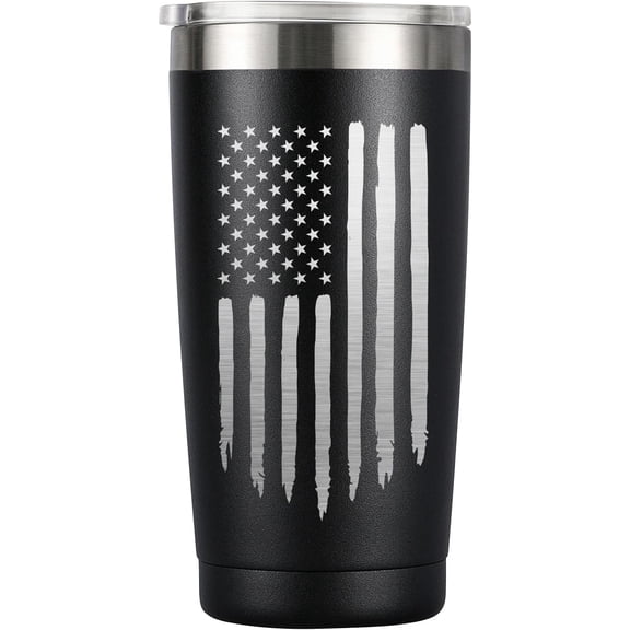 American Flag Tumbler, 20oz Stainless Steel Insulated Coffee Mug with Lid, Gifts for Men Women, USA Drinking Cup for Fathers Day