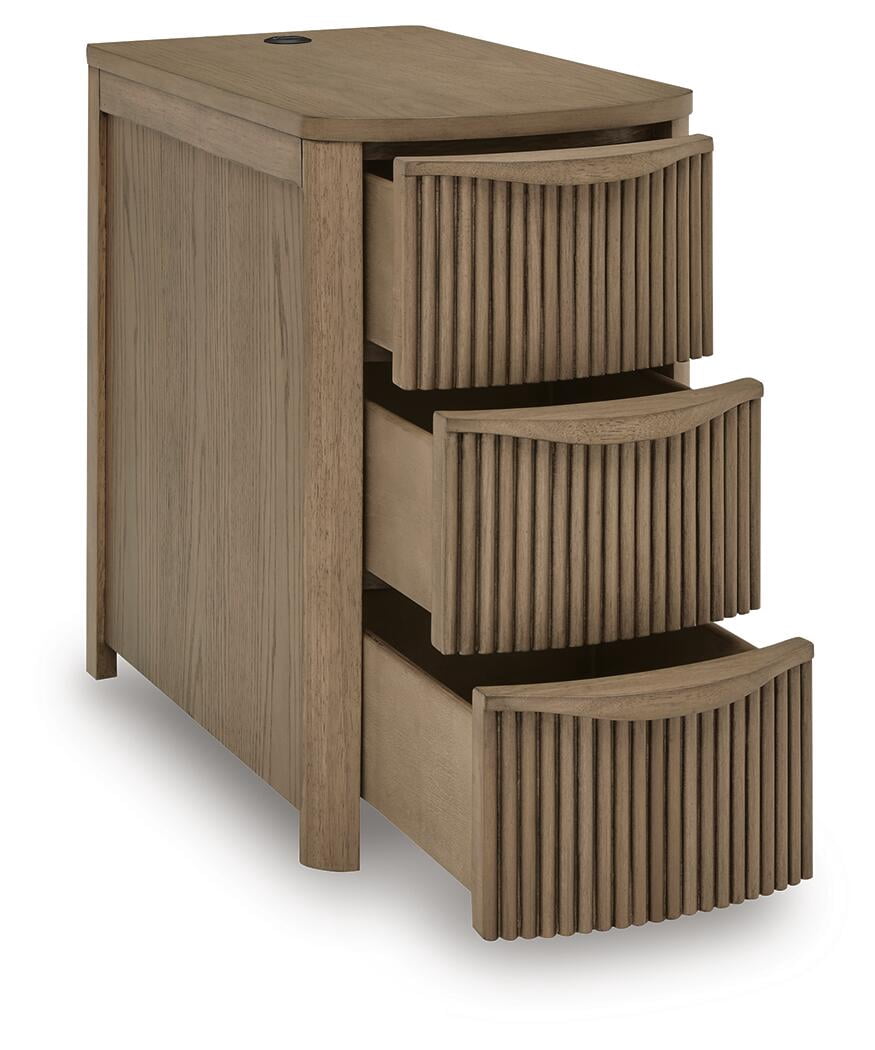 Signature Design by Ashley Camdill Chairside End Table with USB Charging Ports and 3 Drawers, Light Brown Wood Finish