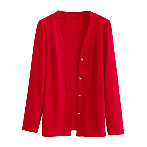 Makaor Knit Jacket for Women Coat Solid Color Plus Size Button Long Sleeve Outerwear Winter Warm Tops Clothes Red 4XL