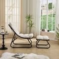 thumbnail image 3 of S-HOME European Style Patio Chair With Puffy Cushion And Foot Stool In Black Steel Frame For Living Room Spaces, White, 3 of 13