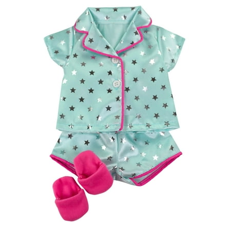 My Life As Pajama Fashion Set for 18-inch Doll, 3 Pieces Included, Green and Silver Star Print