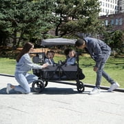 Jeep Wrangler Deluxe 4 Seater Stroller Wagon by Delta Children - Premium Quad Stroller Wagon for 4 Kids with Convertible Seats, Adjustable Push/Pull Handles, Removable Canopy & Flat Fold, Grey