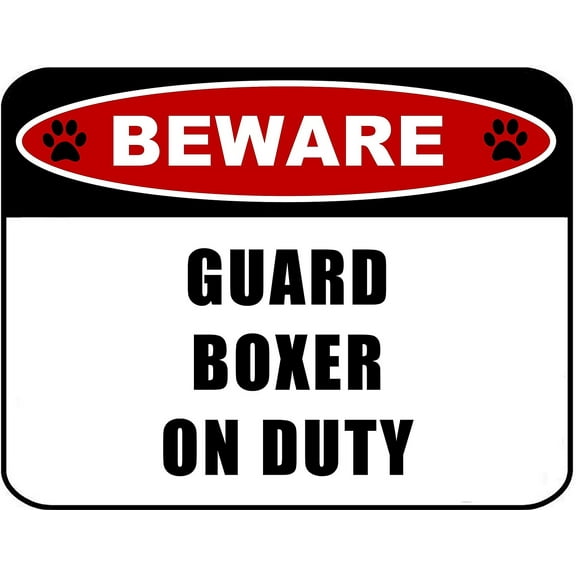 Beware Guard Boxer on Duty (v2) 11.5 inch x 9 inch Laminated Dog Sign