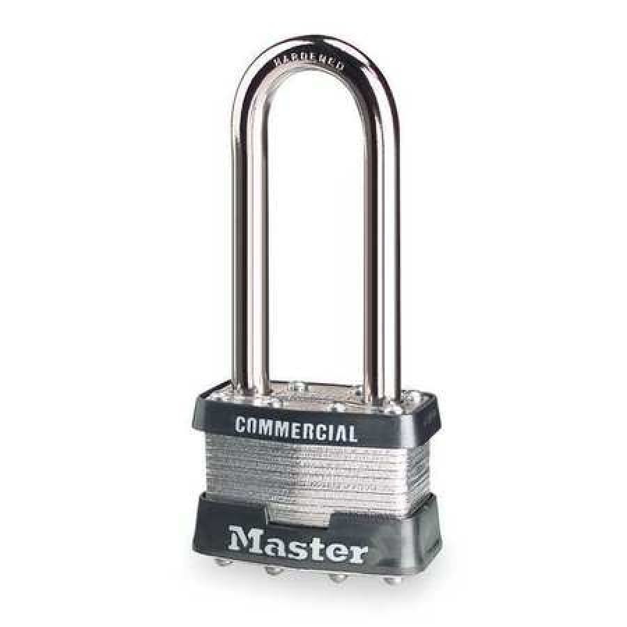 MASTER LOCK 1KALJ Padlock, Keyed Alike, Long Shackle, Rectangular Steel Body, Steel Shackle, 3/4