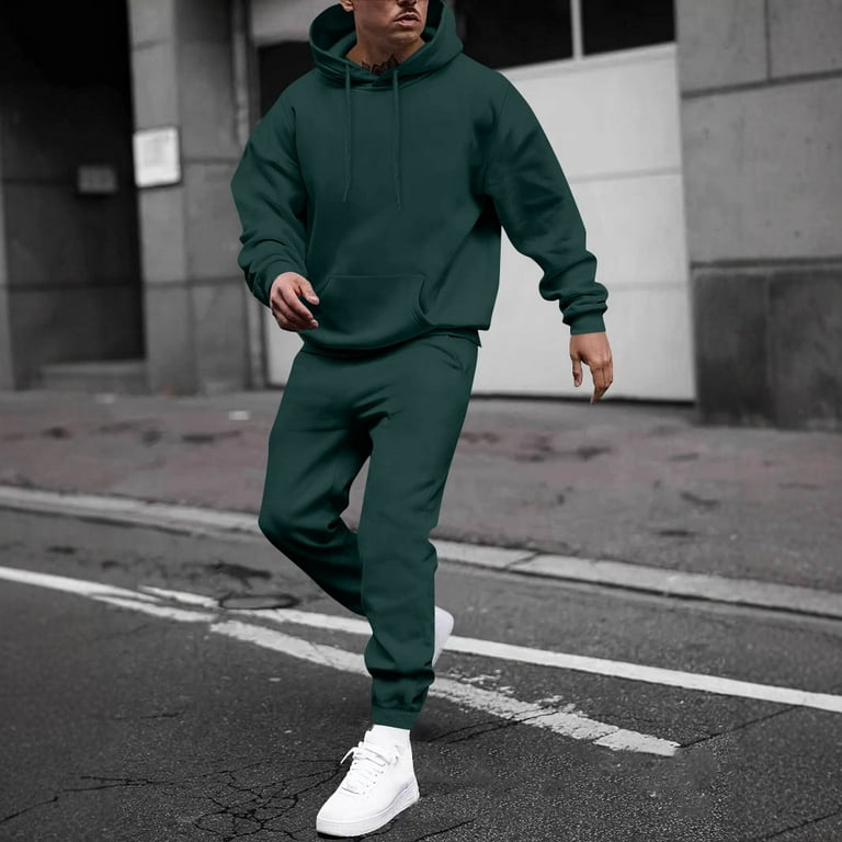 Dwelliawo Mens Hoodie Sweatsuit 2 Piece Solid Color Relaxed Fit