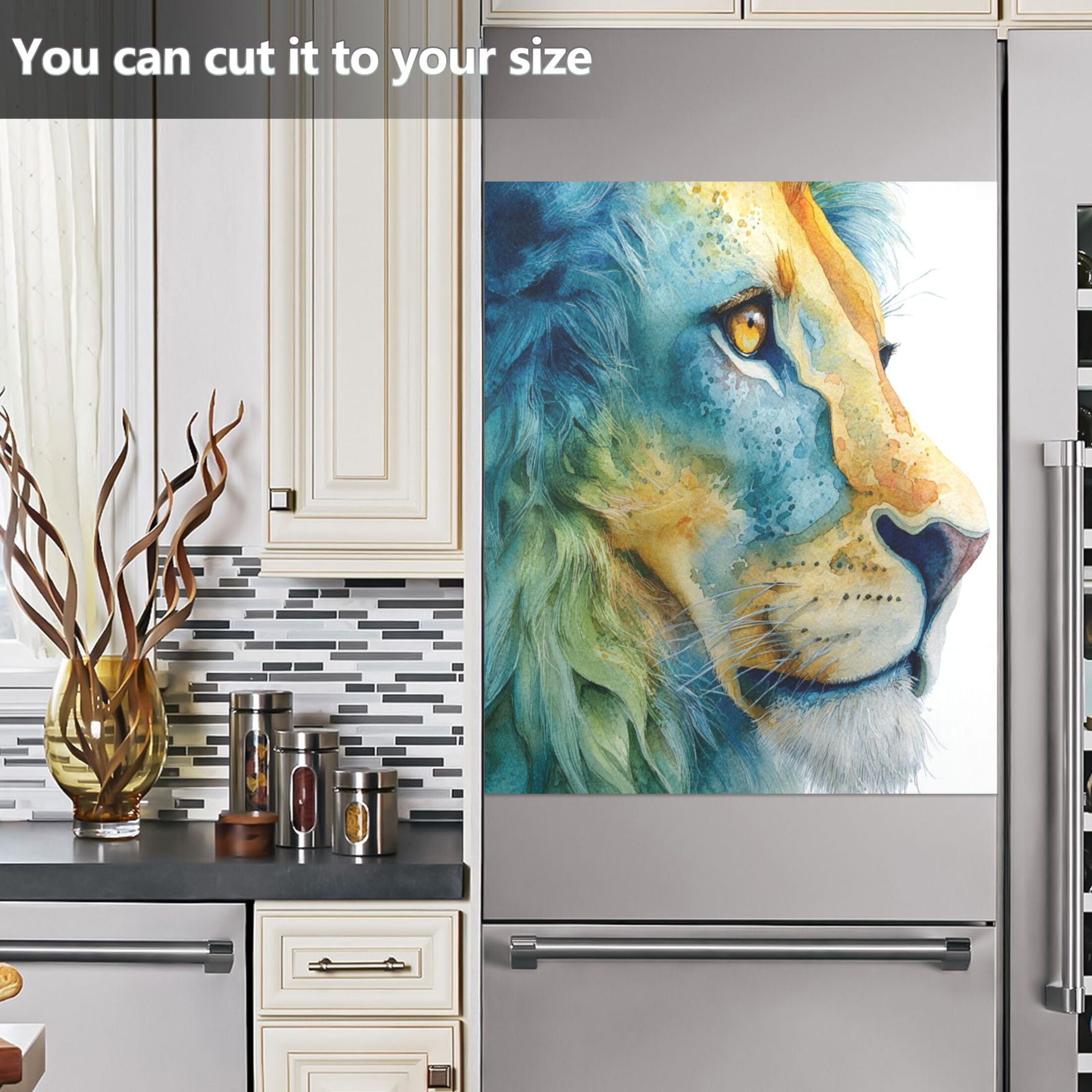 Dishwasher Magnetic Sticker 23x26 Inch Refrigerator Magnetic Sticker Washing Machine Magnetic Sticker Kitchen Panel Magnetic Sticker Home Decor Watercolor Blue Lion
