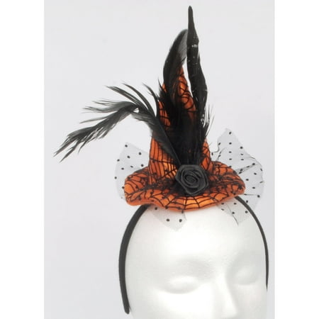 Loftus Mini Orange Web Witch Hat Headband, Orange Black, One-Size