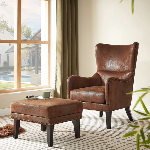 AmoDwell Upholstered Wingback Chair With Ottoman Footstool Set, Accent Chairs with Footrest Set, Including Chair and Ottoman