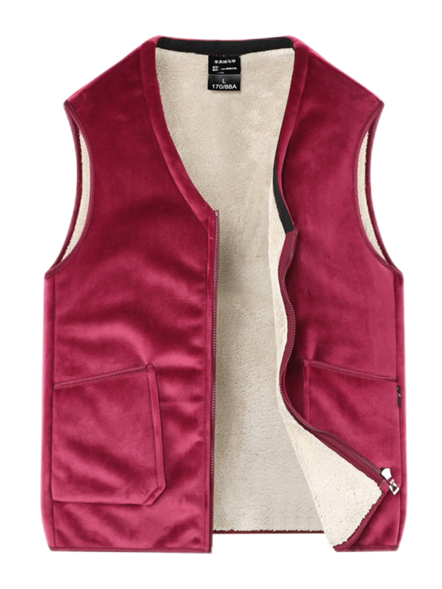 UKAP Men Sherpa Lined V Neck Vest Coat with Pockets Fuzzy Fleece Winter