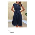 thumbnail image 4 of EASYBRA Pleated Midi Dress Solid Color Short Sleeve Casual Summer Dress Slim Fit Round Neck S–XXL, 4 of 6